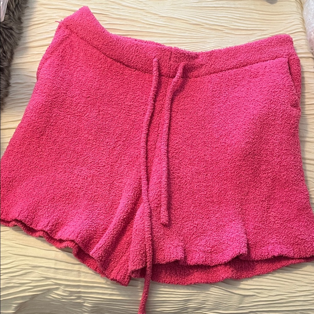Pink Lily Bright Pink Terry Drawstring Lounge Shorts